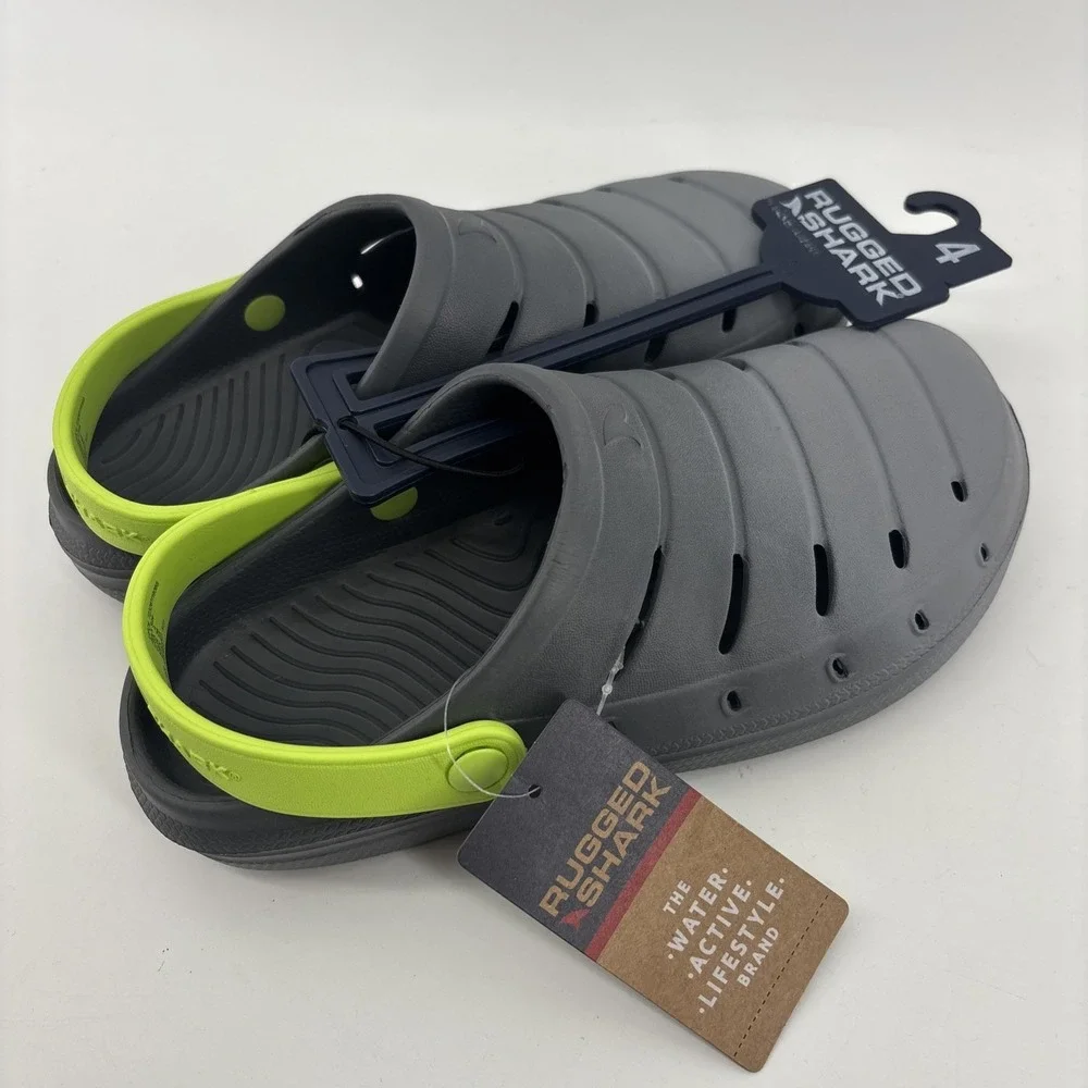 NWT Kids Rugged Discovery Shark Water Clog Gray Green Big Boys Size 4 Beach Pool
